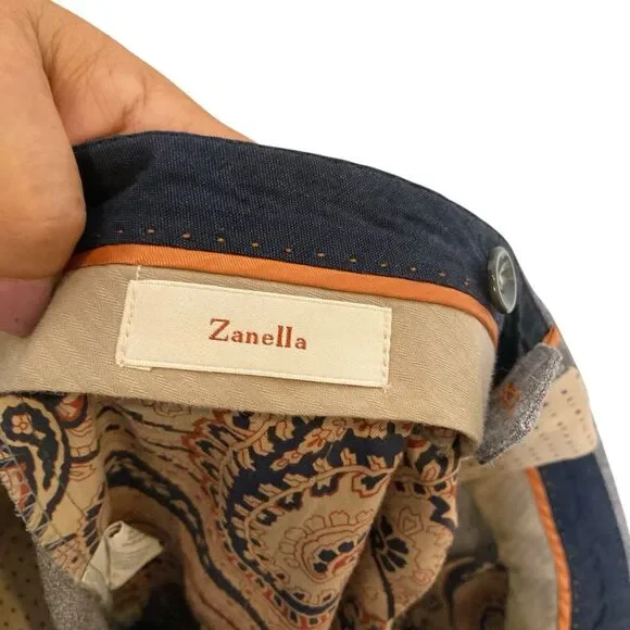 Zanella Mens Size 32 Gray Flat Wool Blend Front Superfine Dress Pants Stretchy